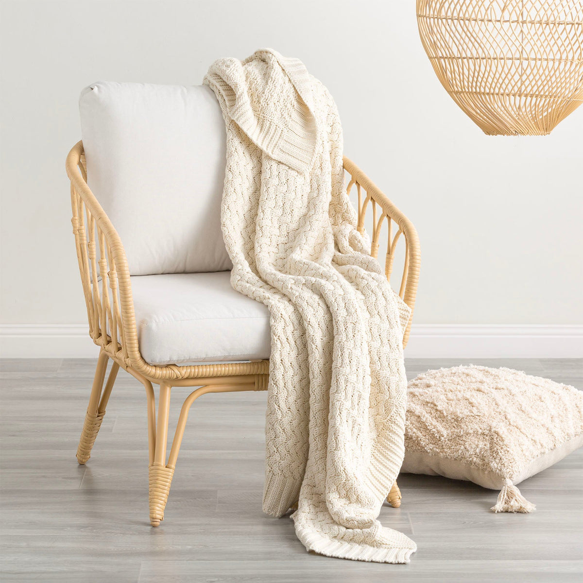 Renee Taylor Lenni Chunky Knit Cotton Decorative Throw Blanket - Vapour (130 x 170cm)
