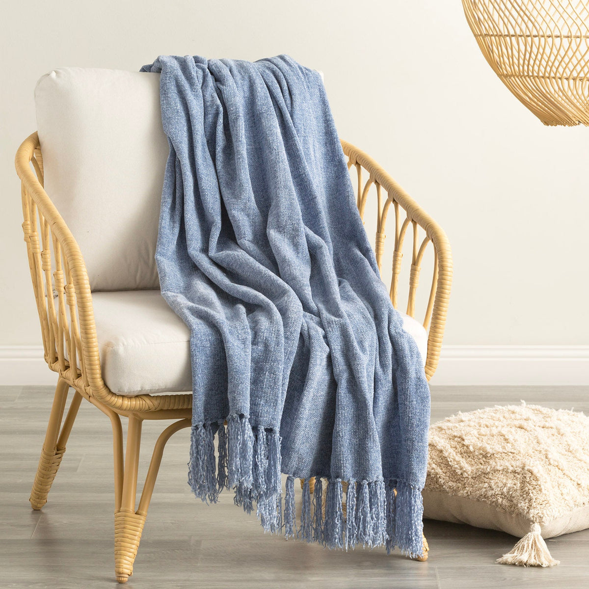 Renee Taylor Newland Chenille Decorative Throw Blanket - French Blue (130 x 170cm)