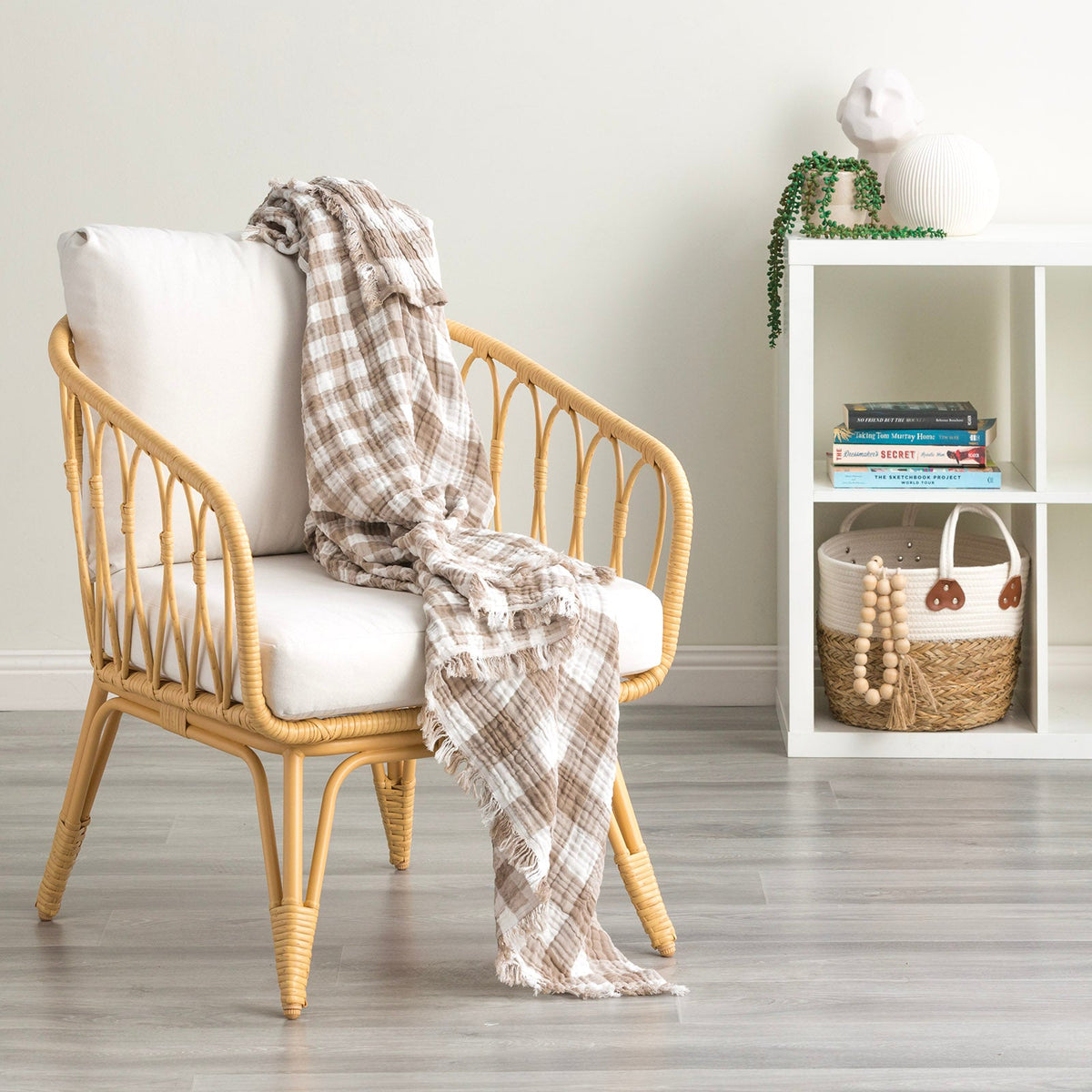 Renee Taylor Atlantic Reversible Vintage Washed Cotton Decorative Throw Blanket - Tan (130 x 200cm)