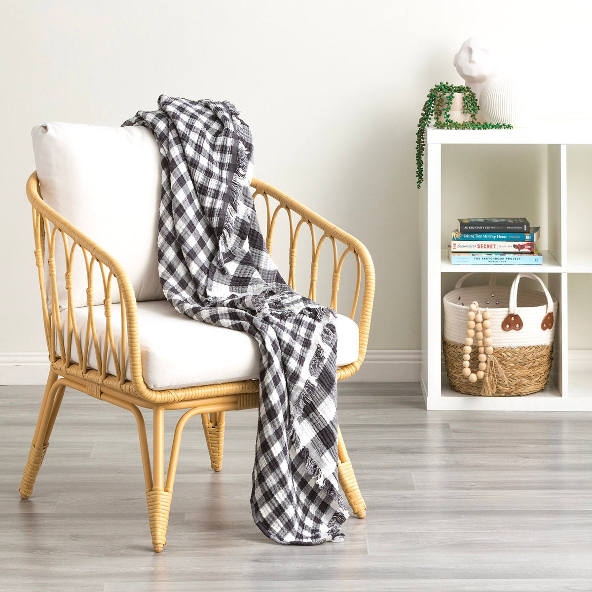 Renee Taylor Atlantic Reversible Vintage Washed Cotton Decorative Throw Blanket - Ash (130 x 200cm)