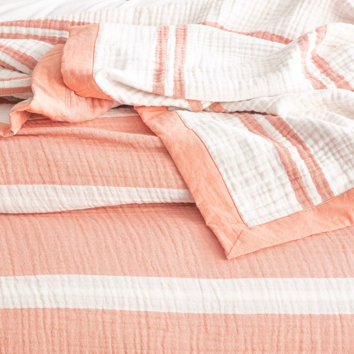 Renee Taylor Brighton Washed Cotton Muslin Stripe Blanket - Mystic (OEKO-TEX Certified)