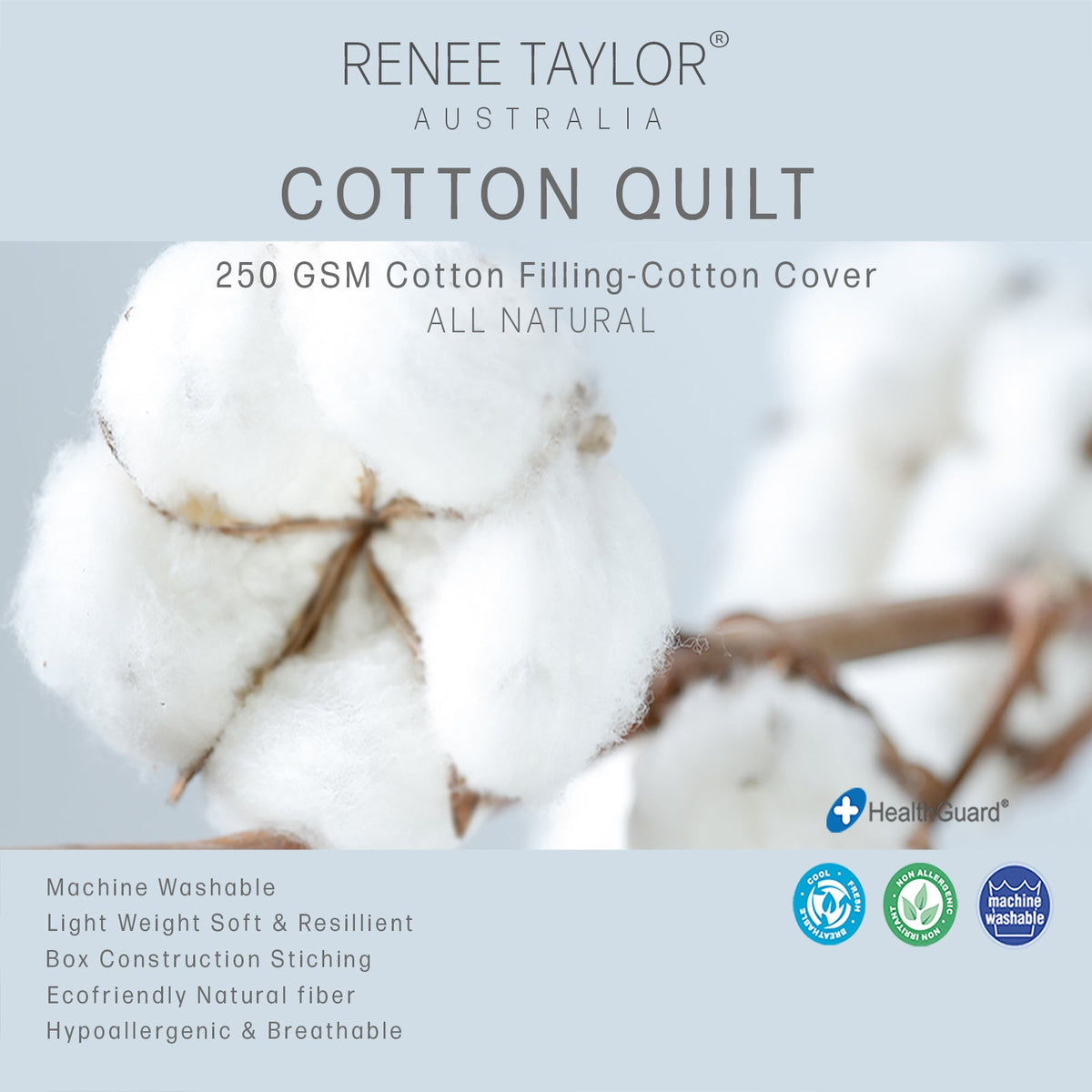 Renee Taylor Premium Lightweight All Cotton Quilt (250 GSM)