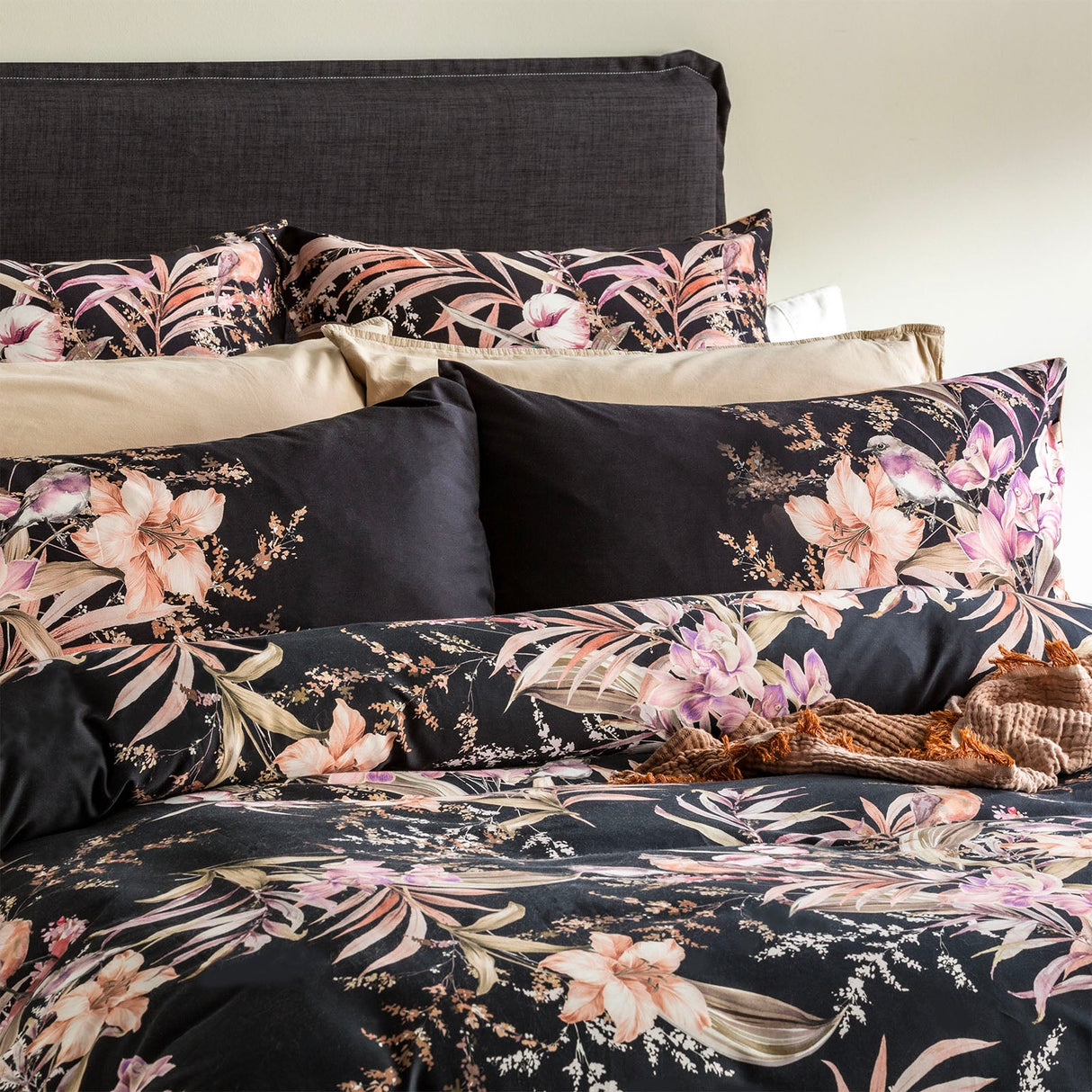 Renee Taylor Grevillea 300TC Cotton Reversible Quilt Cover Set - Onyx (OEKO-TEX Certified)