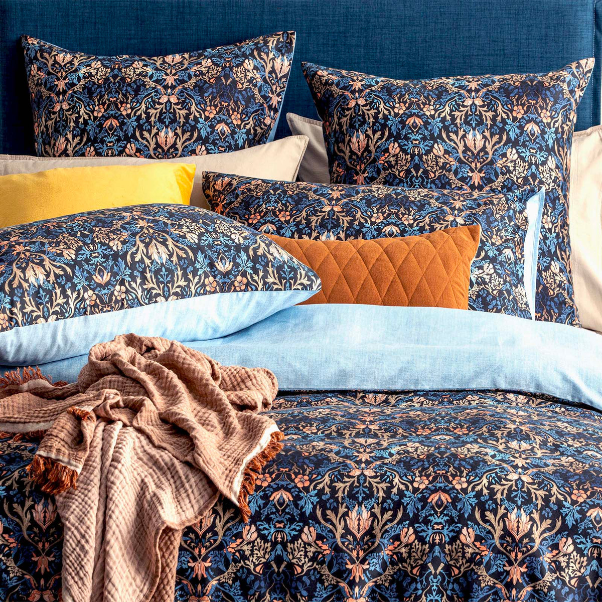 Renee Taylor Blackthorn 300TC Cotton Reversible Quilt Cover Set (OEKO-TEX Certified)