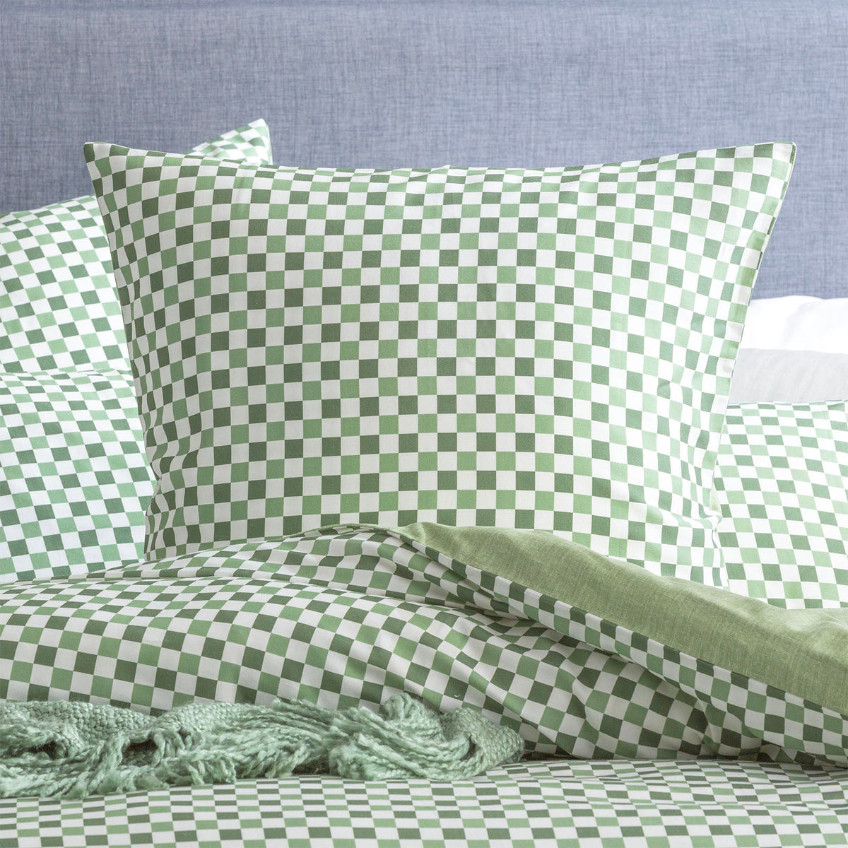Renee Taylor Chessboard 300TC Cotton Reversible Quilt Cover Set - Sage (OEKO-TEX Certified)