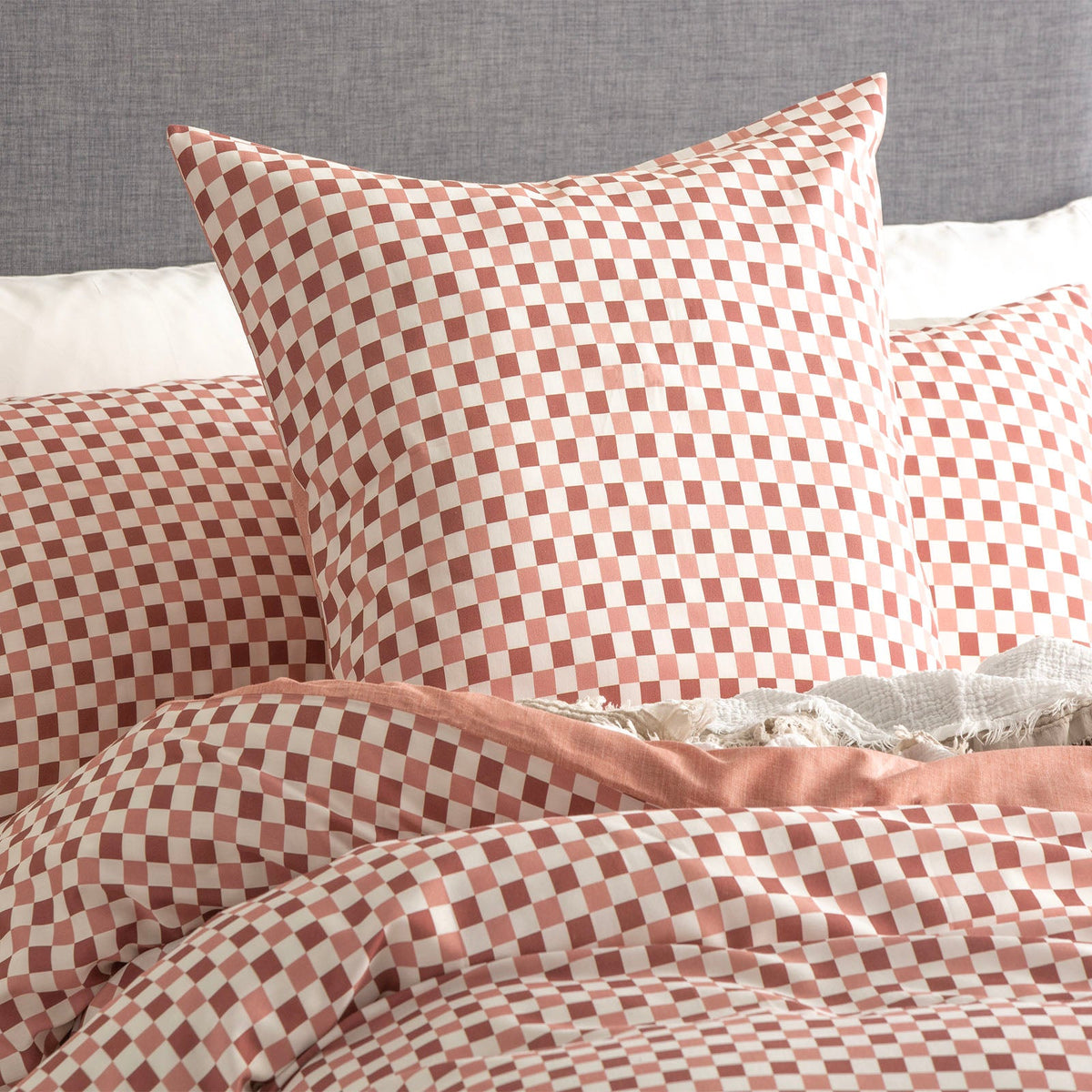 Renee Taylor Chessboard 300TC Cotton Reversible Quilt Cover Set - Cedar (OEKO-TEX Certified)