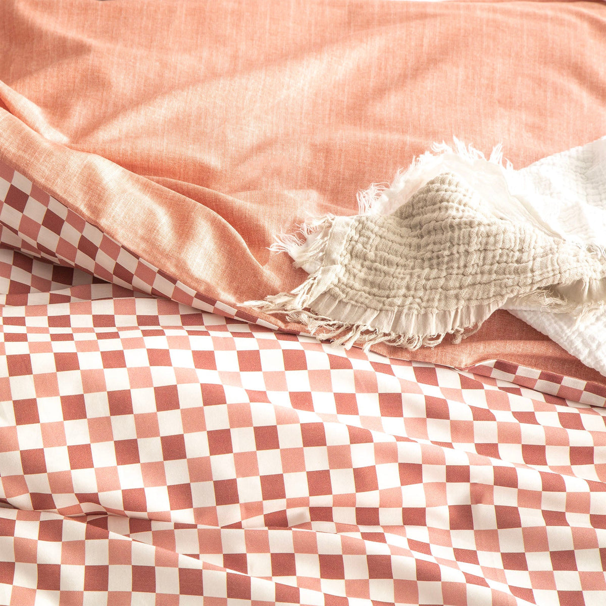 Renee Taylor Chessboard 300TC Cotton Reversible Quilt Cover Set - Cedar (OEKO-TEX Certified)