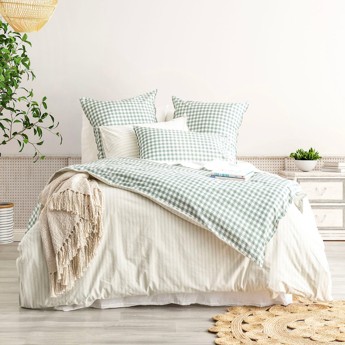 Renee Taylor Alison Yarn Dyed Cotton Reversible Quilt Cover Set - Forest (OEKO-TEX Certified)