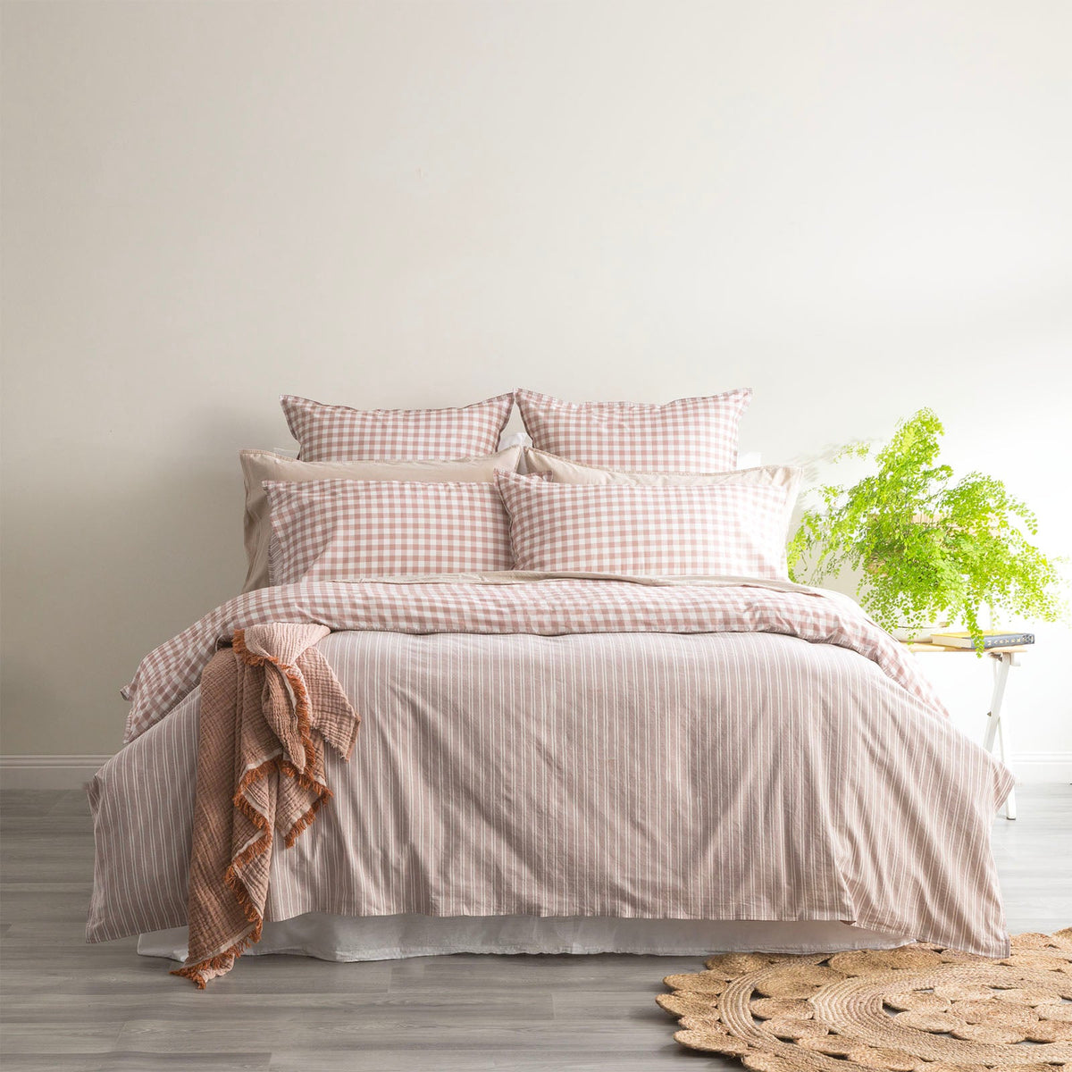 Renee Taylor Alison Yarn Dyed Cotton Reversible Quilt Cover Set - Clay (OEKO-TEX Certified)