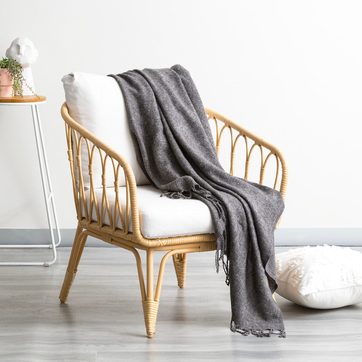 Cloud Linen Lygon Wool Acrylic Throw Blanket - Grey (127 x 152cm)