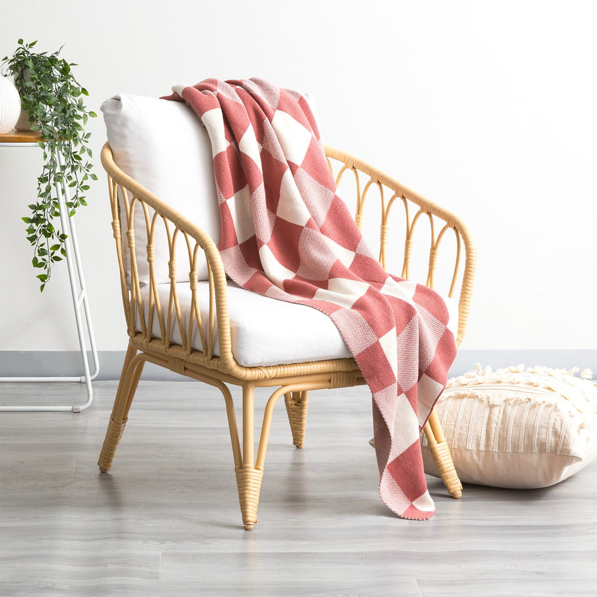 Renee Taylor Newport Check Knit Cotton Decorative Throw Blanket - Rust (130 x 170cm)