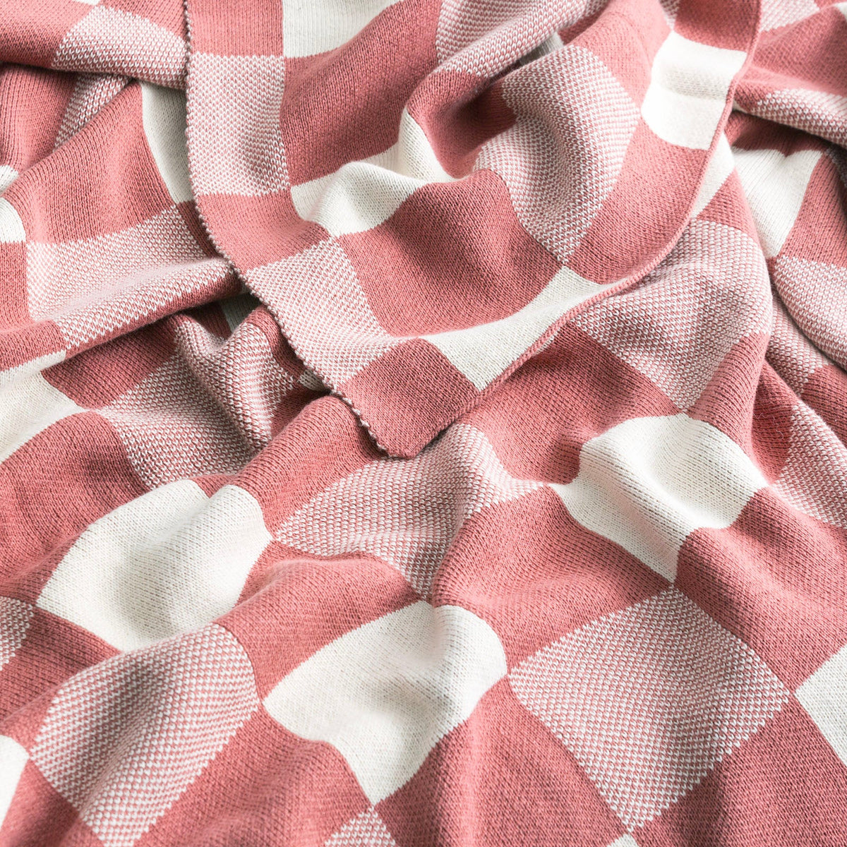 Renee Taylor Newport Check Knit Cotton Decorative Throw Blanket - Rust (130 x 170cm)