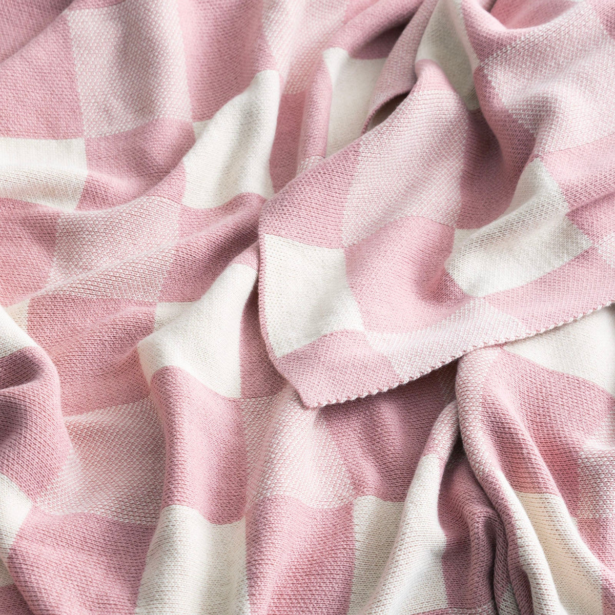 Renee Taylor Newport Check Knit Cotton Decorative Throw Blanket - Blush (130 x 170cm)