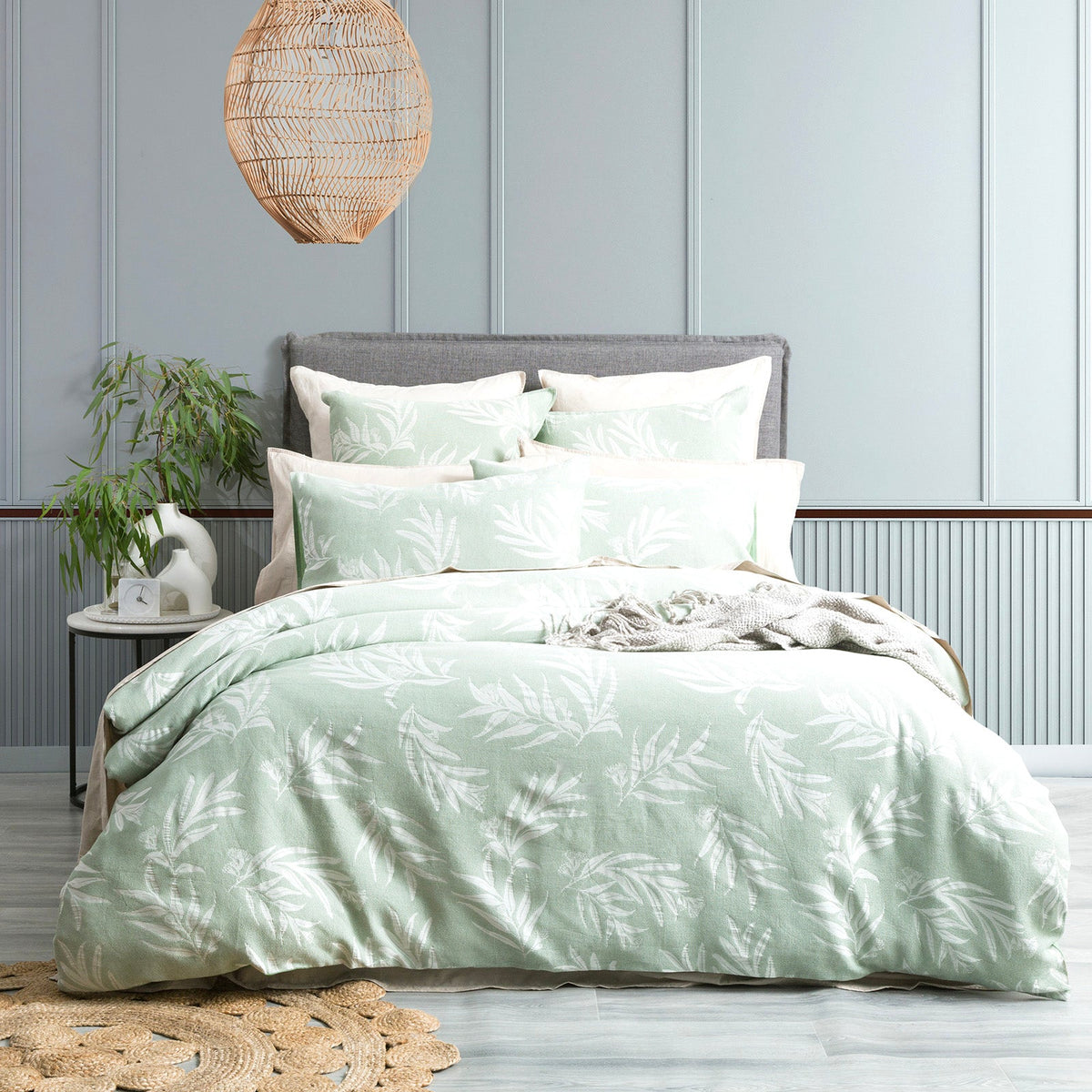 Renee Taylor Native Floral Cotton Jacquard Quilt Cover Set - Juniper (OEKO-TEX Certified)