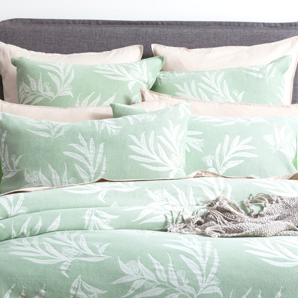 Renee Taylor Native Floral Cotton Jacquard Quilt Cover Set - Juniper (OEKO-TEX Certified)