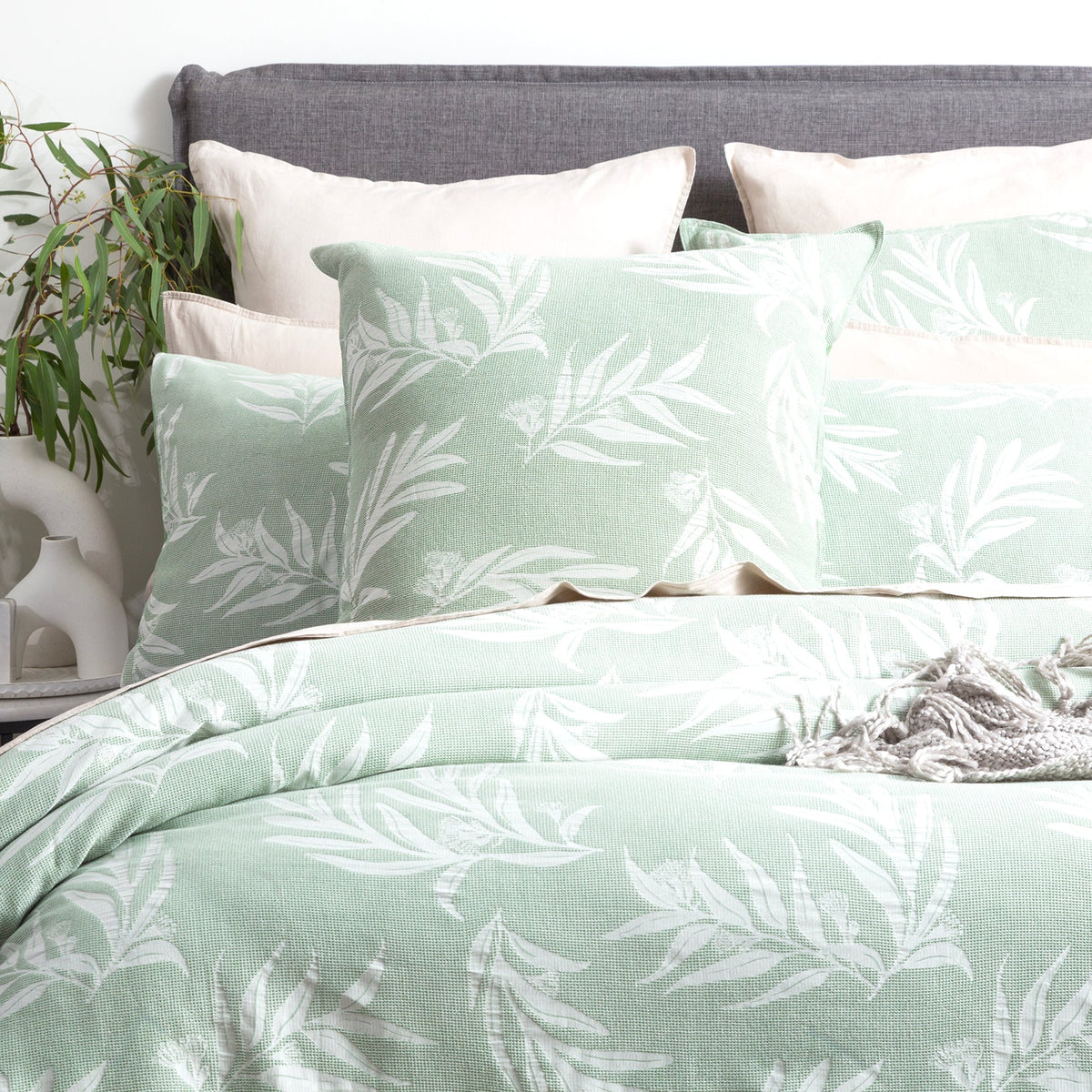 Renee Taylor Native Floral Cotton Jacquard Quilt Cover Set - Juniper (OEKO-TEX Certified)