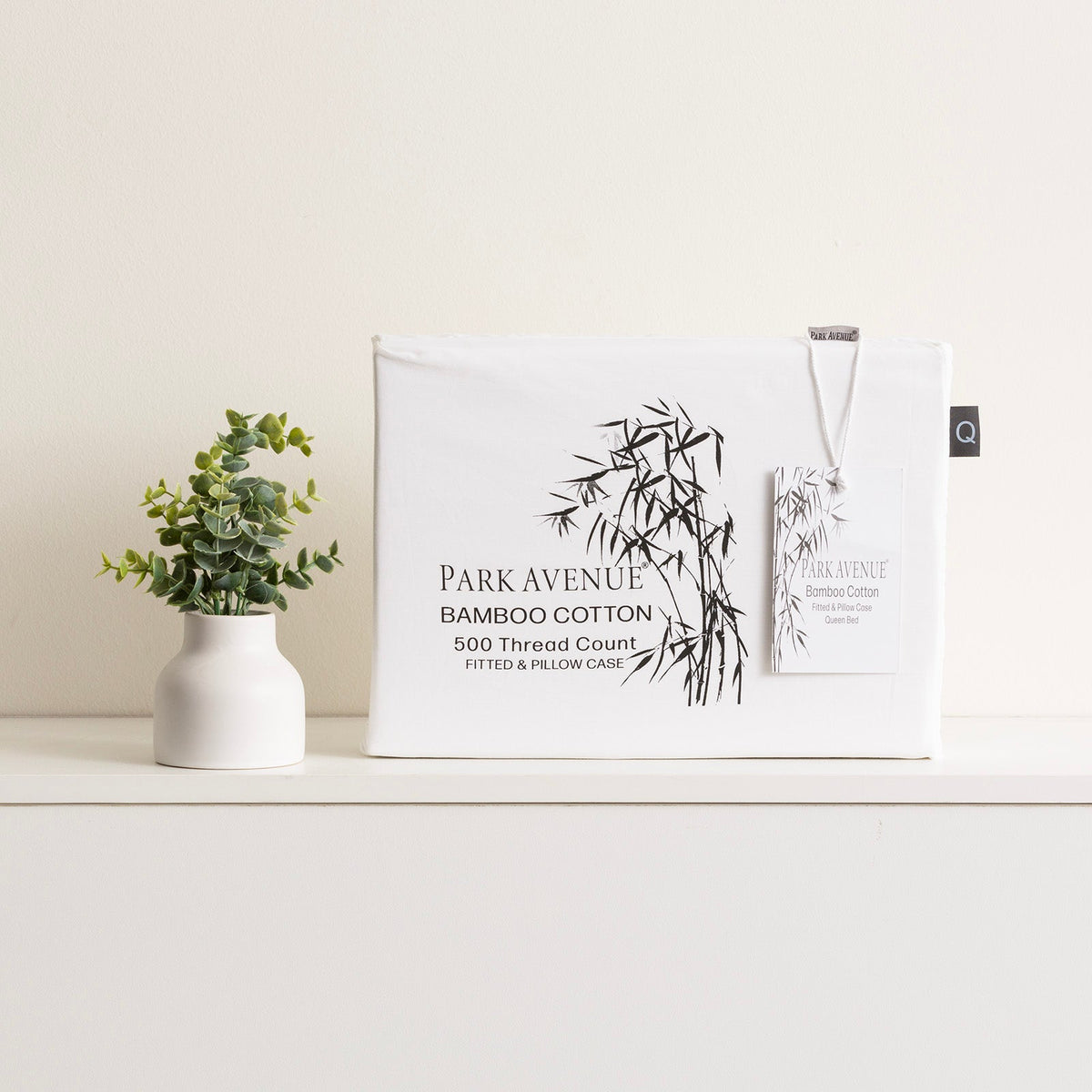 Park Avenue 500TC Natural Bamboo Cotton Fitted Sheet & Pillowcase Set - White (Anti-Wrinkle Satin Finish)