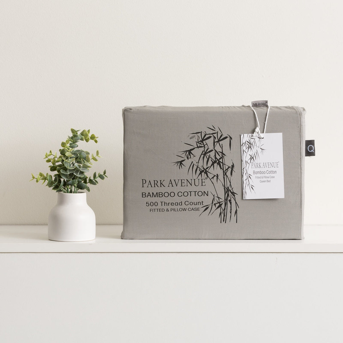 Park Avenue 500TC Natural Bamboo Cotton Fitted Sheet & Pillowcase Set - Charcoal (Anti-Wrinkle Satin Finish)