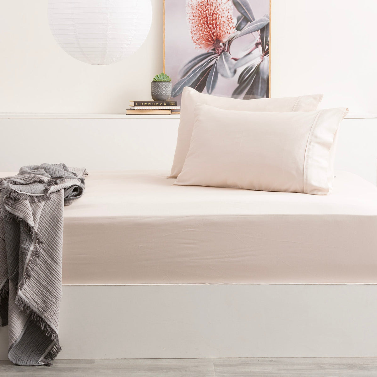 Park Avenue 500TC Natural Bamboo Cotton Fitted Sheet & Pillowcase Set - Dove (Anti-Wrinkle Satin Finish)