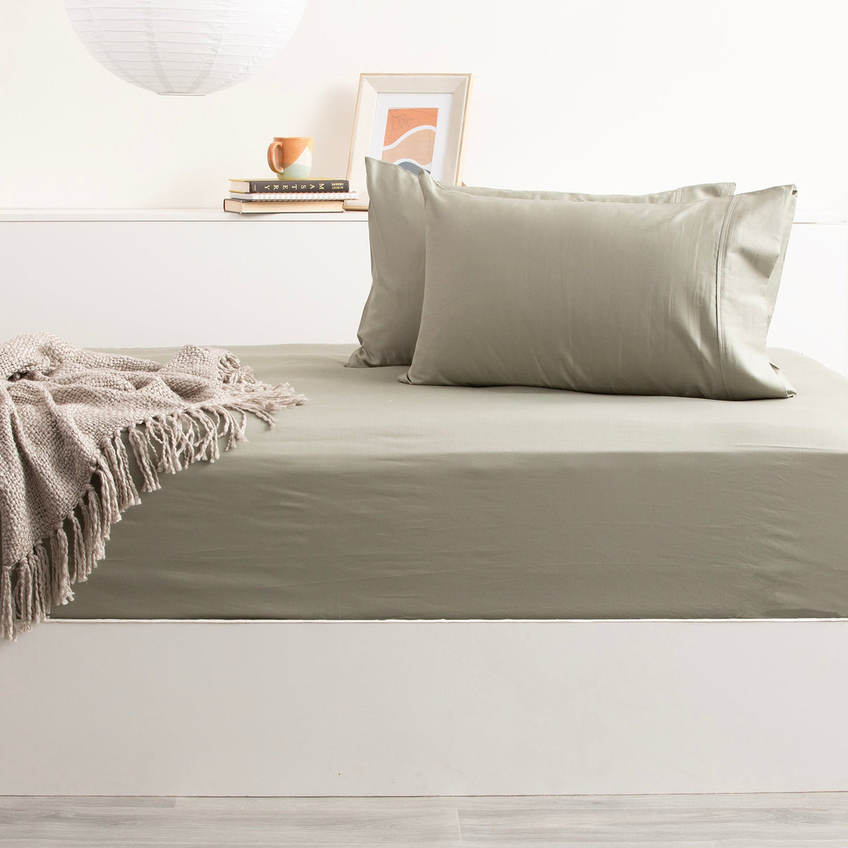 Park Avenue 500TC Natural Bamboo Cotton Fitted Sheet & Pillowcase Set - Jade (Anti-Wrinkle Satin Finish)