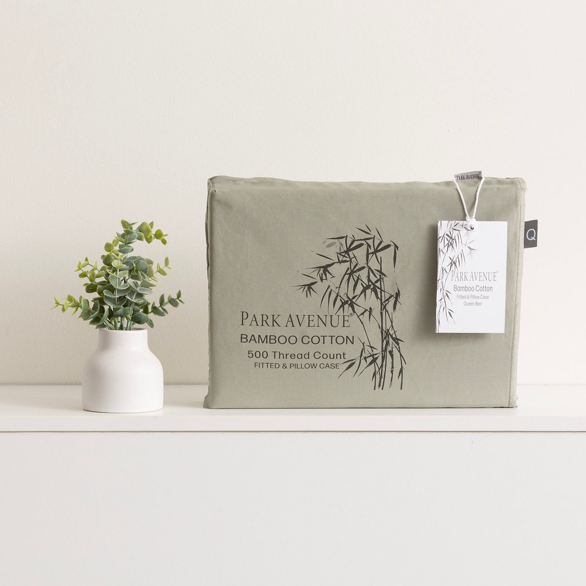 Park Avenue 500TC Natural Bamboo Cotton Fitted Sheet & Pillowcase Set - Jade (Anti-Wrinkle Satin Finish)