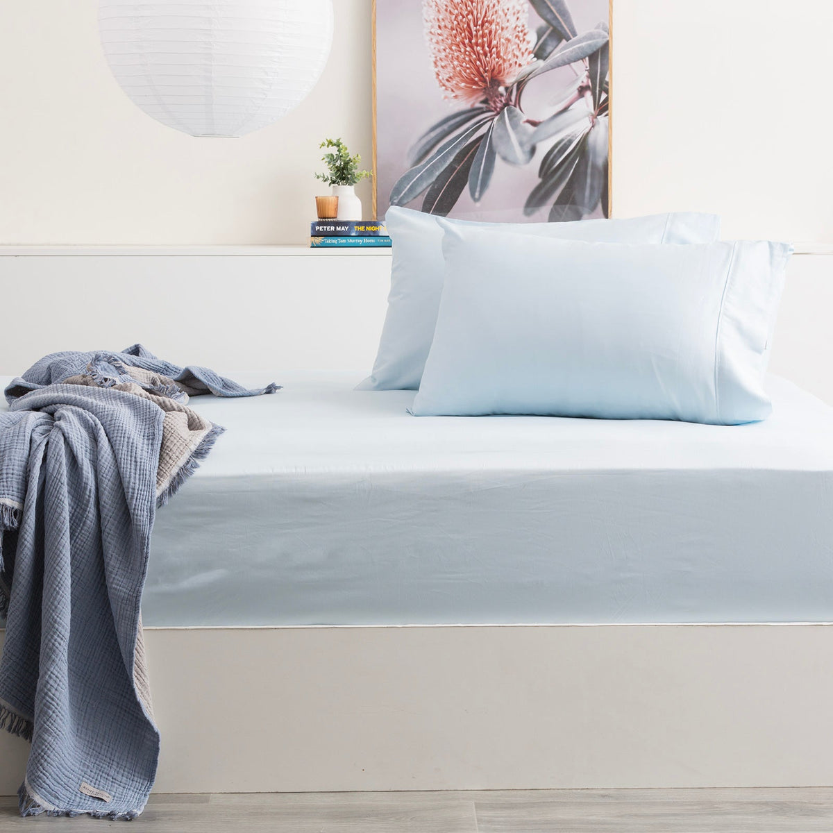 Park Avenue 500TC Natural Bamboo Cotton Kids Fitted Sheet & Pillowcase Set - Mid Blue (Anti-Wrinkle Satin Finish)
