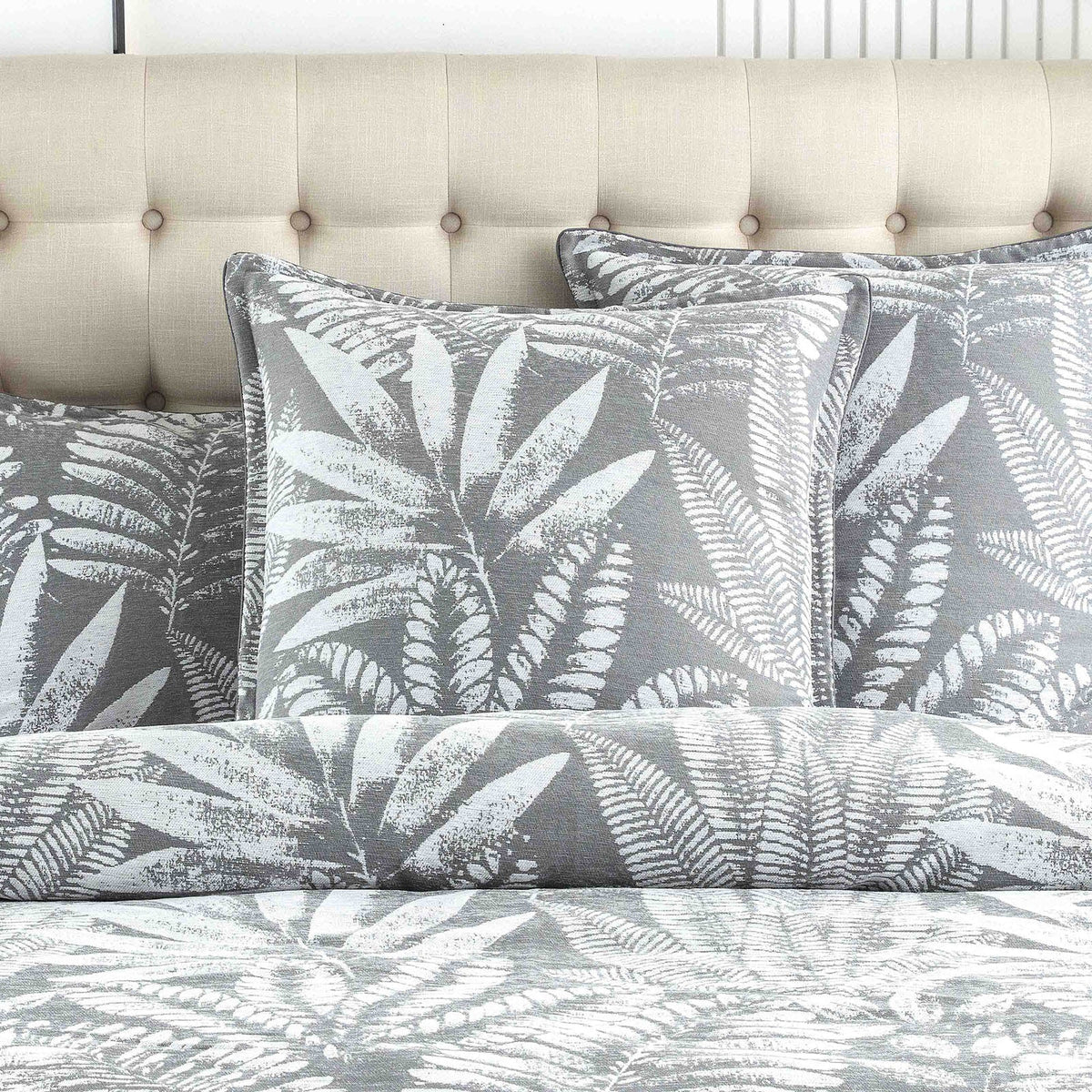 Renee Taylor Raven Tropical Jacquard Quilt Cover Set - Charcoal (OEKO-TEX Certified)