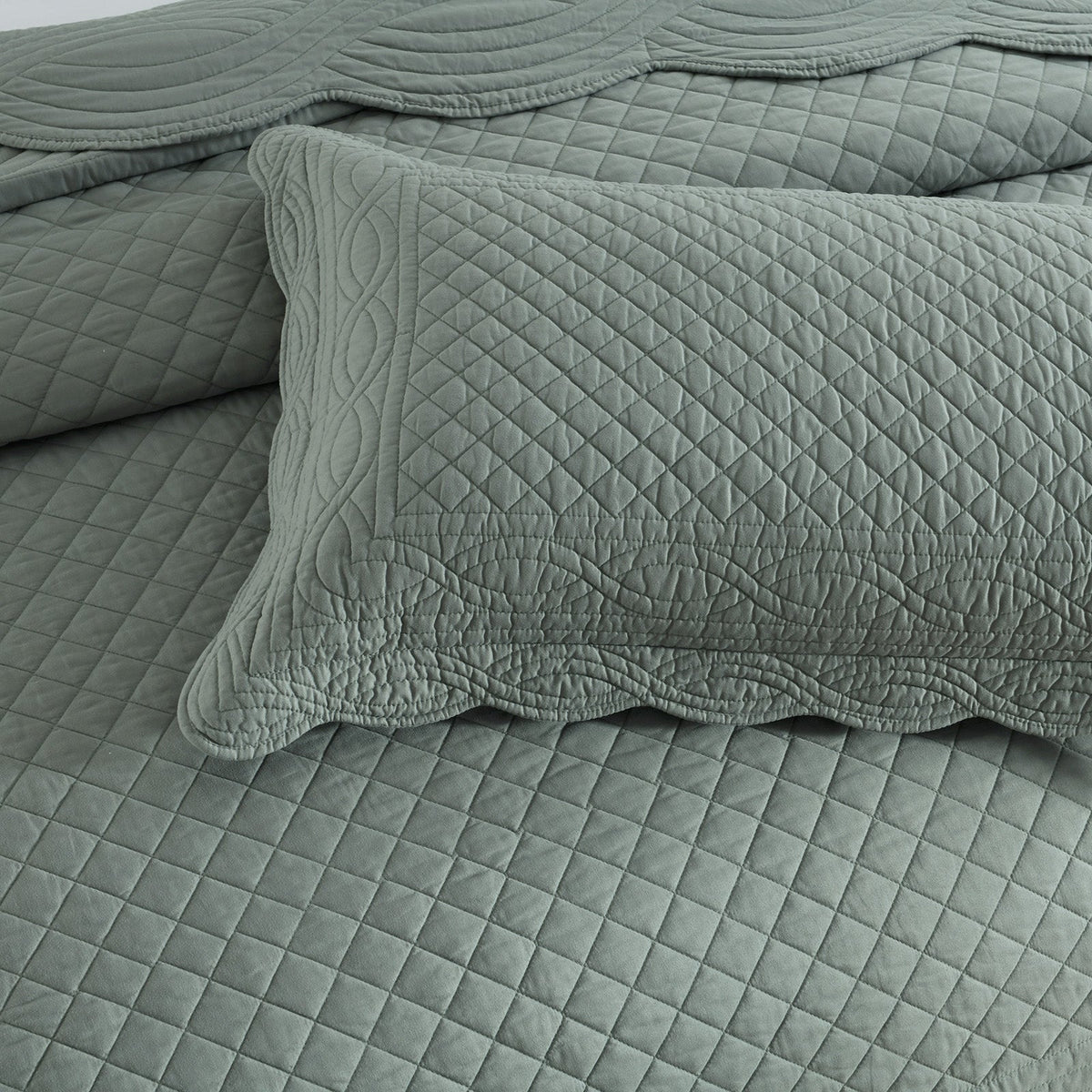 Renee Taylor Scallop Jacquard Coverlet Set - Juniper (OEKO-TEX Certified Bedspread)
