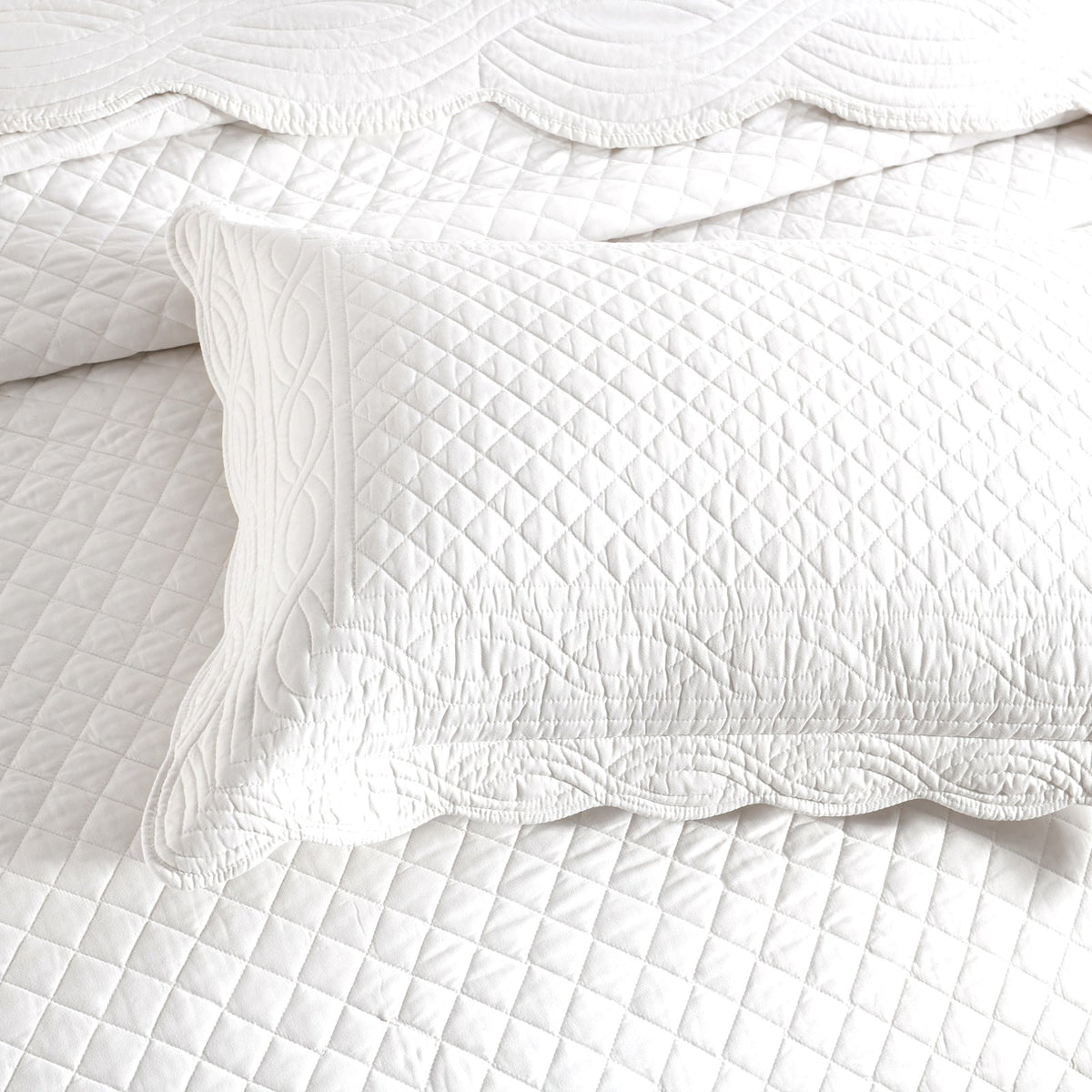 Renee Taylor Scallop Jacquard Coverlet Set - Pearl (OEKO-TEX Certified Bedspread)