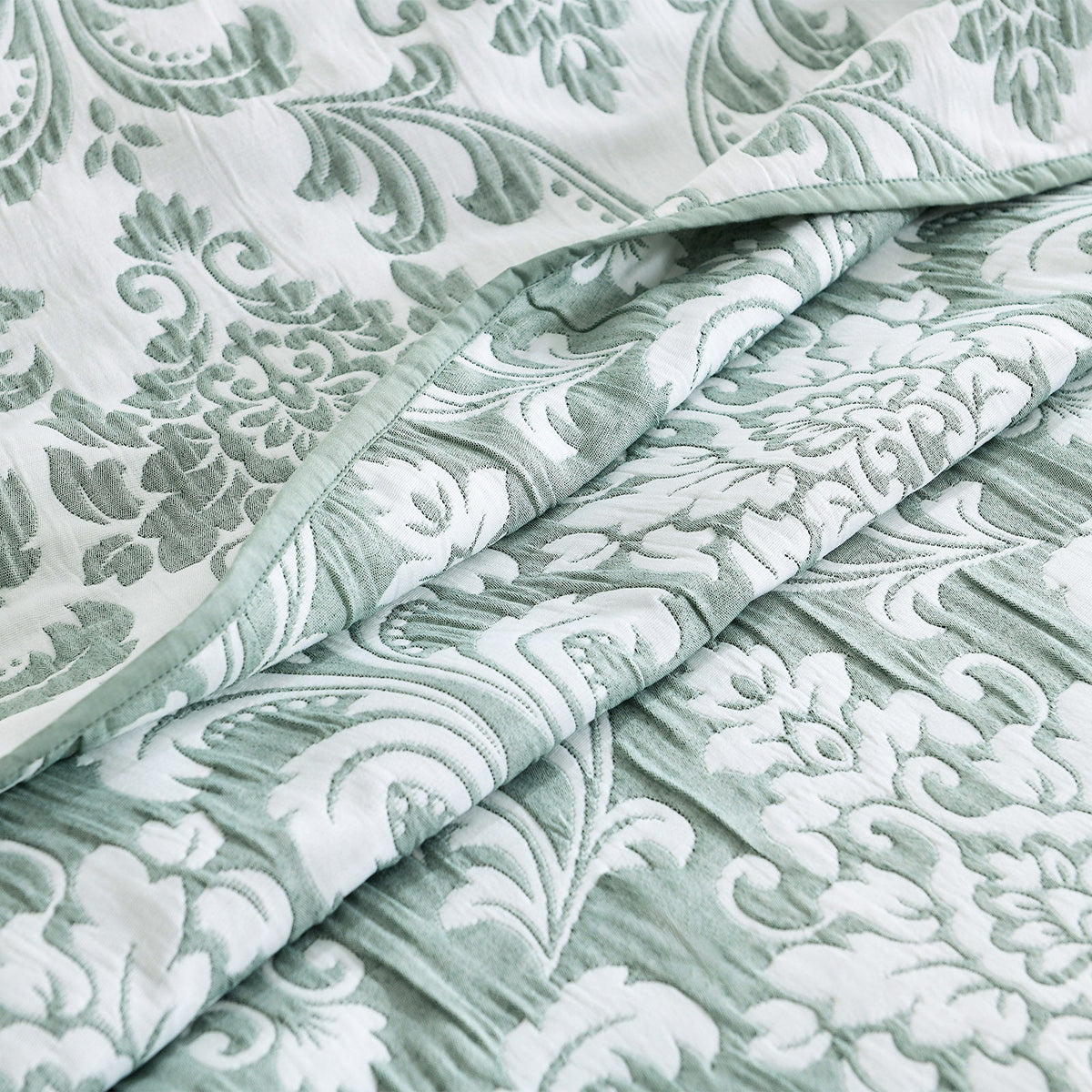 Renee Taylor Tahlia Jacquard Reversible Coverlet Set - Jade (OEKO-TEX Certified Bedspread)