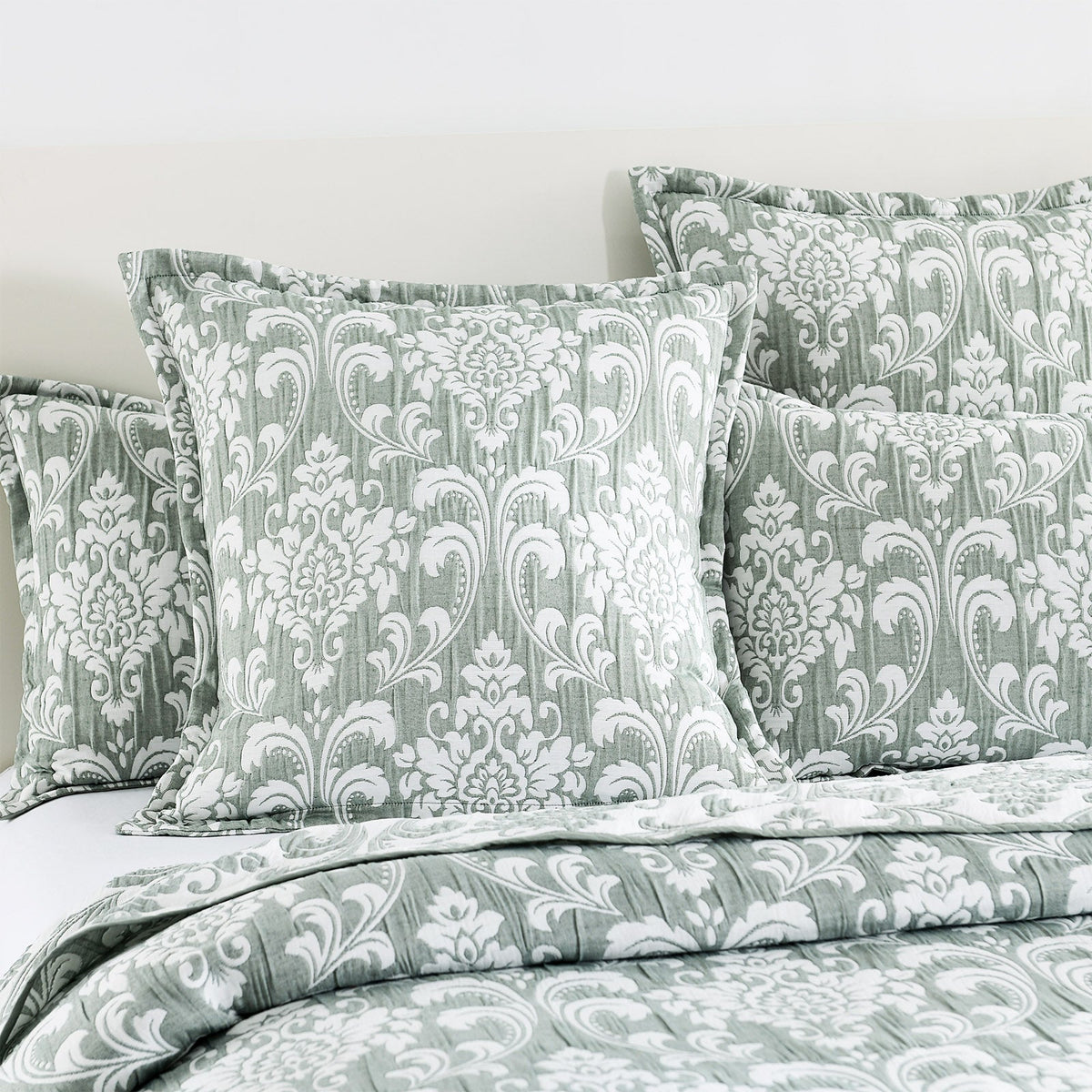 Renee Taylor Tahlia Jacquard Reversible Coverlet Set - Jade (OEKO-TEX Certified Bedspread)