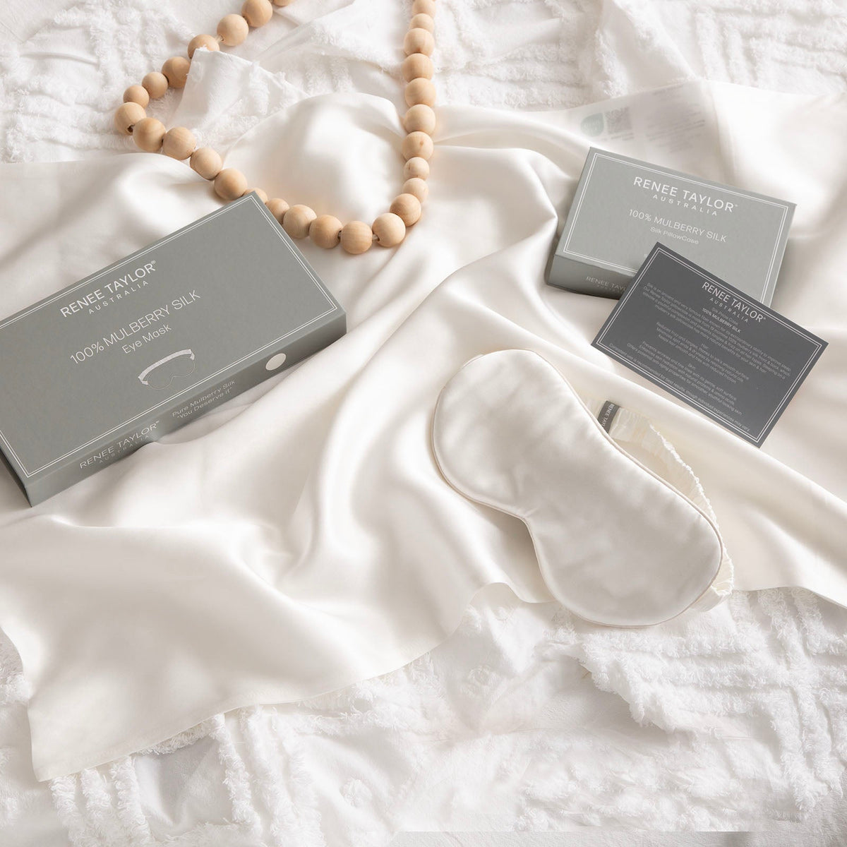 Renee Taylor Pure Mulberry Silk Travel Eye Mask - White (19 Momme)