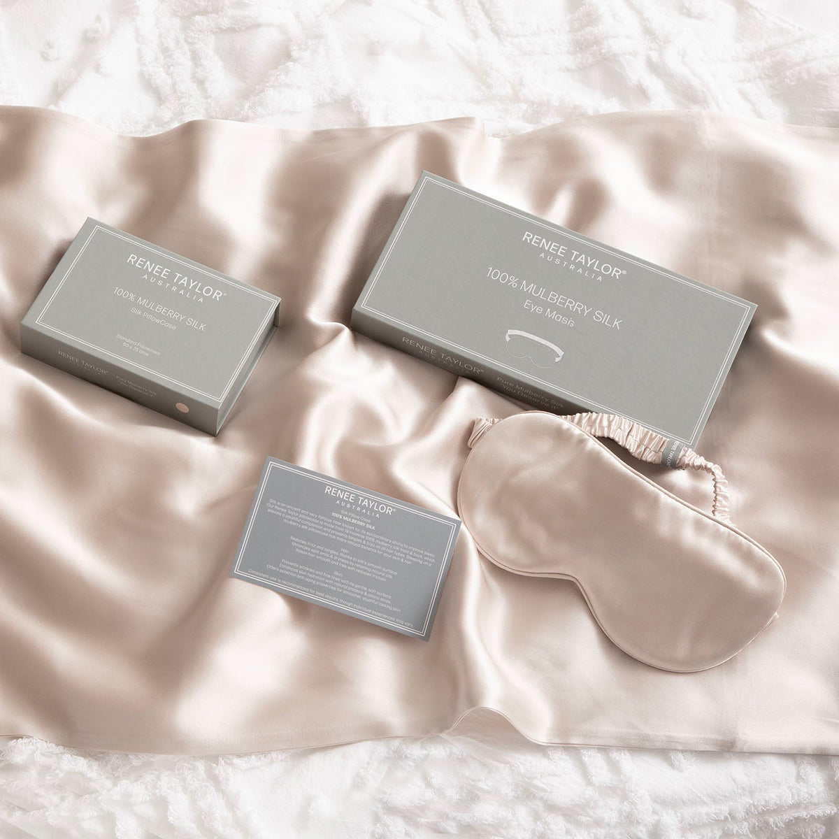 Renee Taylor Pure Mulberry Silk Travel Eye Mask - Sand (19 Momme)
