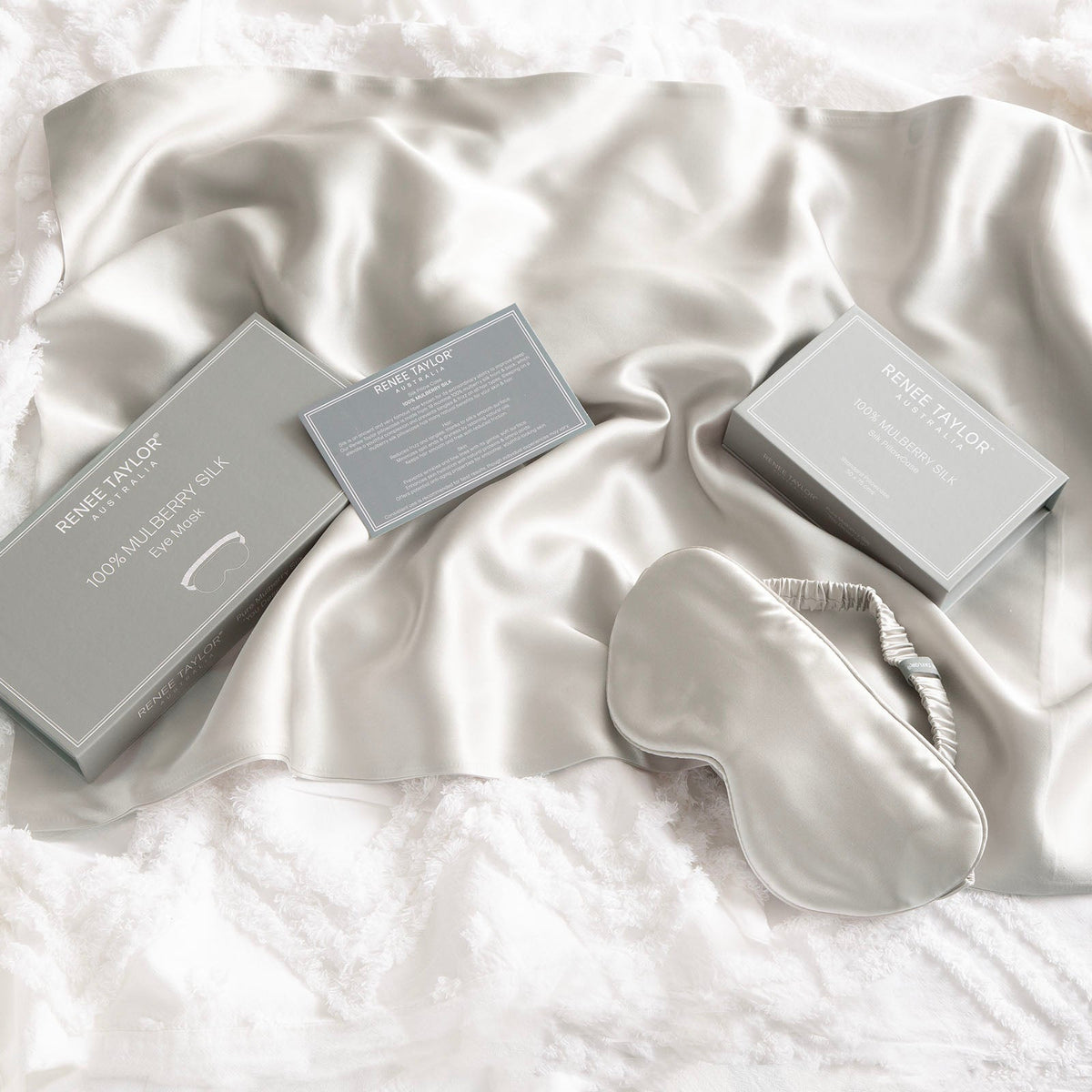 Renee Taylor Pure Mulberry Silk Travel Eye Mask - Silver (19 Momme)