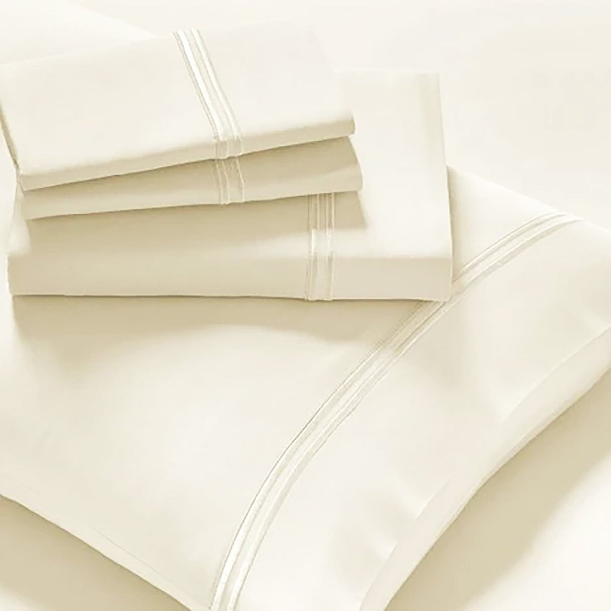 Renee Taylor Strada 1000TC Egyptian Cotton Bed Sheet Set - Pristine (Embroidered Trim)