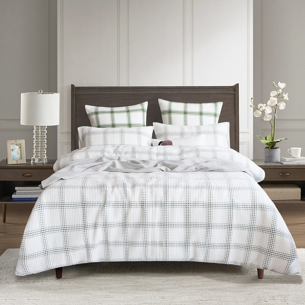 Renee Taylor Elliot Yarn Dyed Cotton Waffle Quilt Cover Set - Sage (OEKO-TEX Certified)