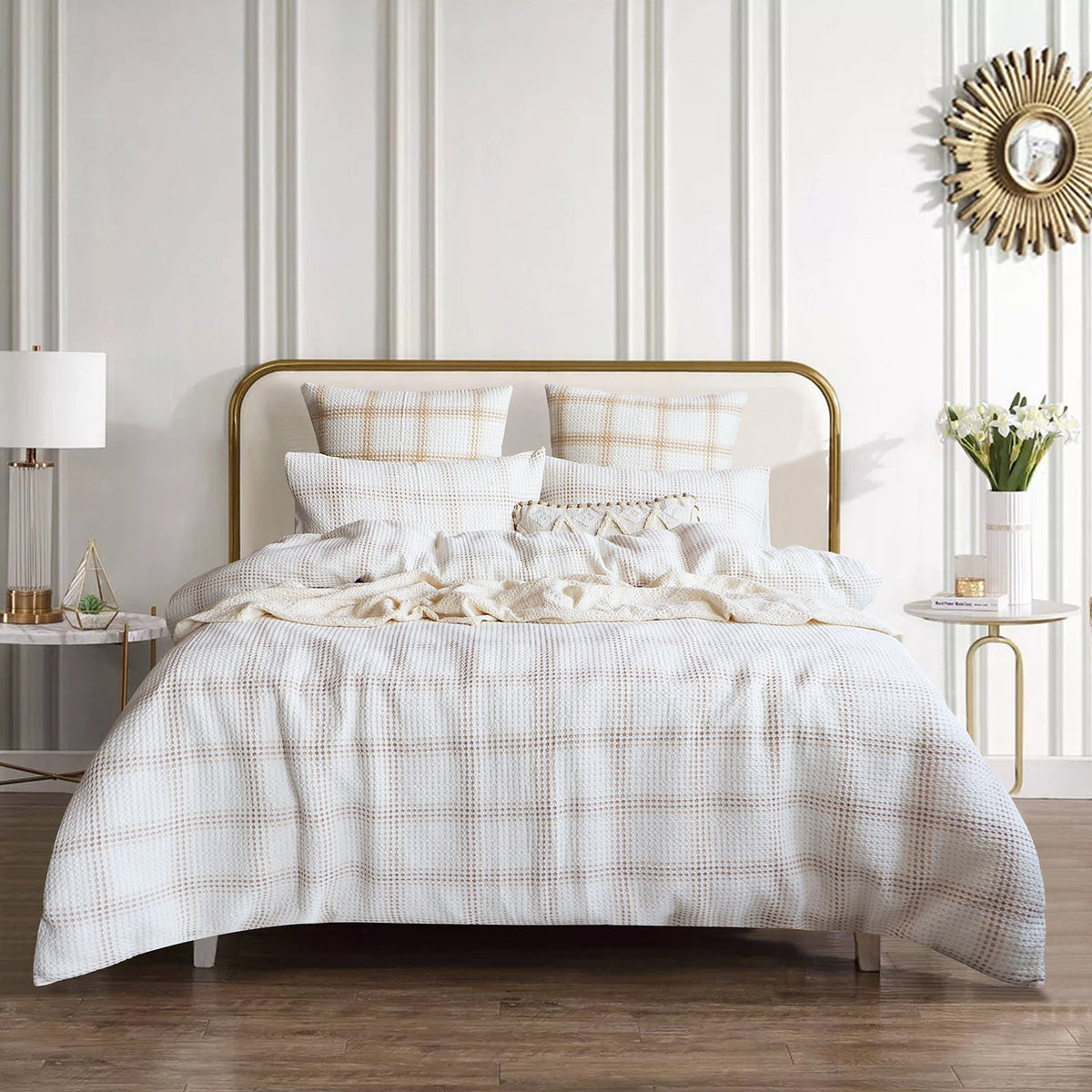 Renee Taylor Cohen Yarn Dyed Cotton Waffle Quilt Cover Set - Nude (OEKO-TEX Certified)