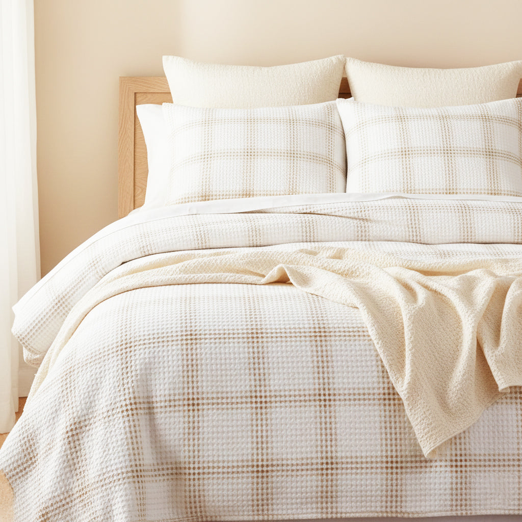 Renee Taylor Cohen Yarn Dyed Cotton Waffle Quilt Cover Set - Nude (OEKO-TEX Certified)
