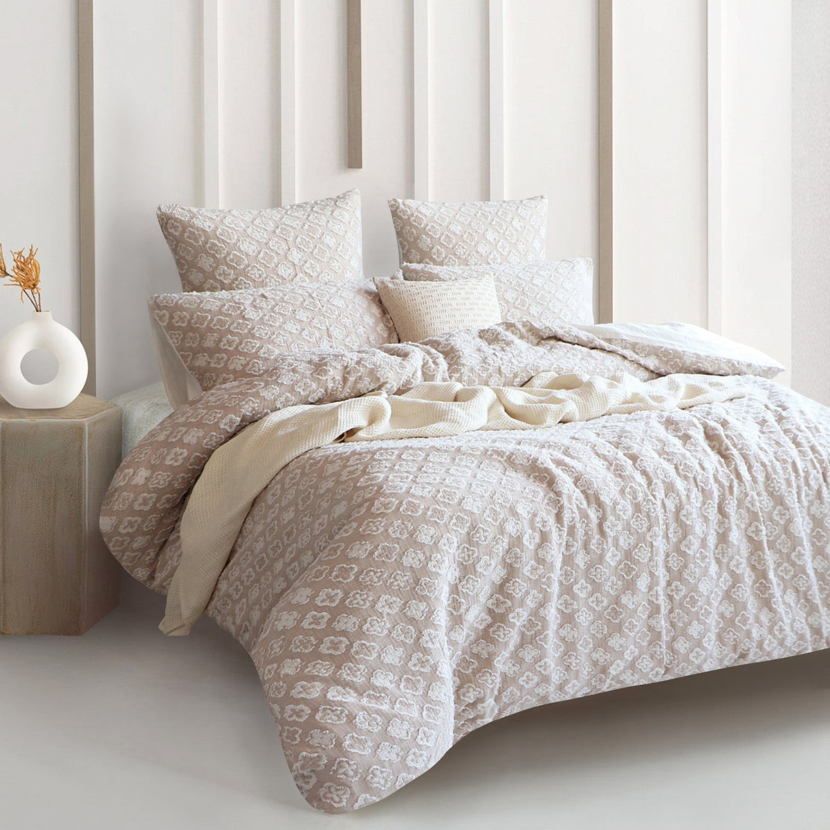 Renee Taylor Amara Yarn Dyed Cotton Jacquard Quilt Cover Set - Nude (OEKO-TEX Certified)