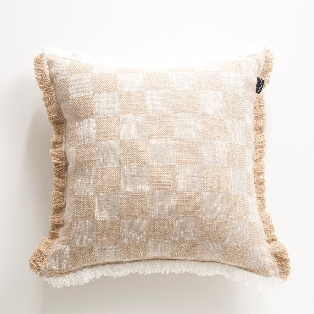 Renee Taylor Noah Checkered Stonewashed Cotton Cushion - Nude (Square Decorative Throw Pillow - 50 x 50cm)