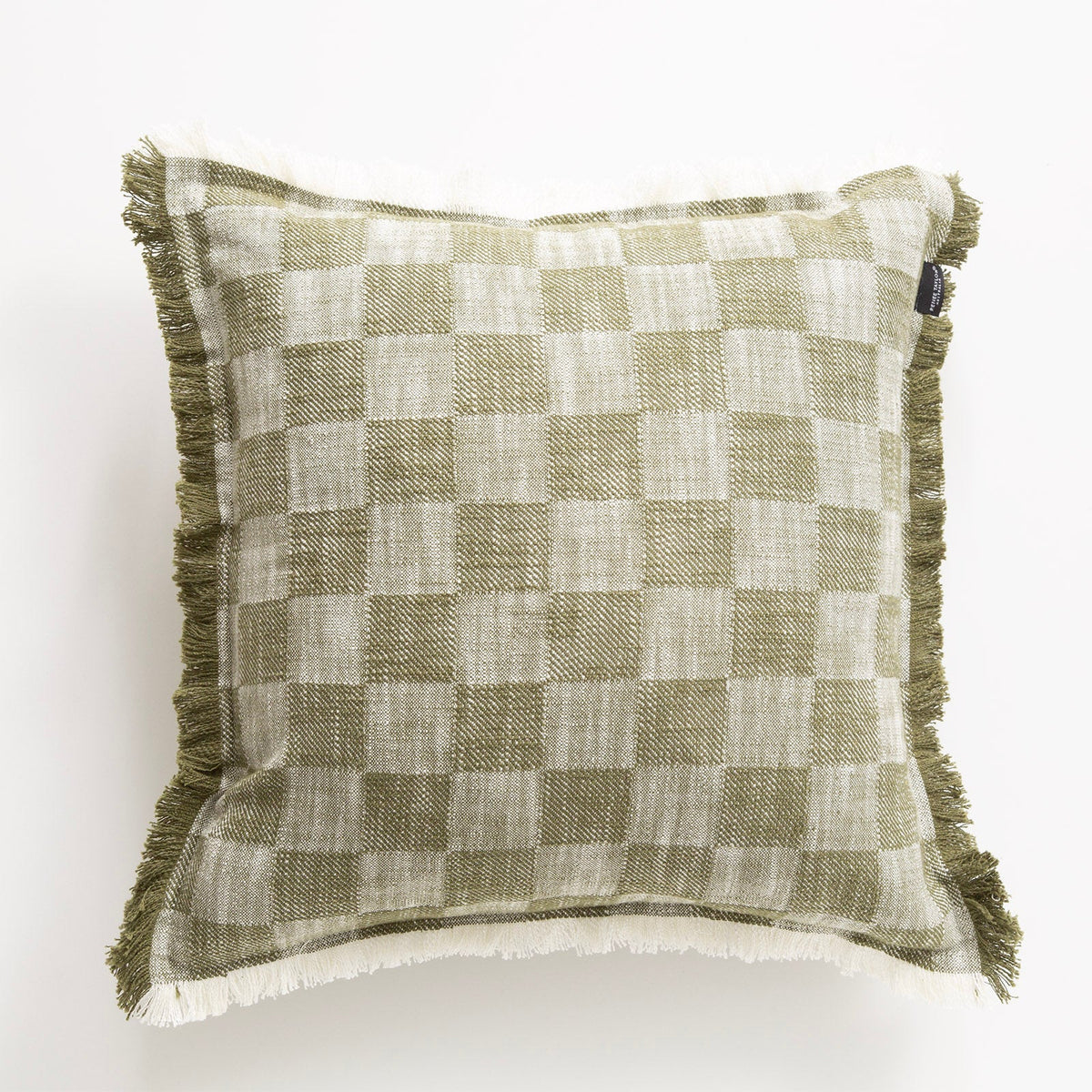 Renee Taylor Noah Checkered Stonewashed Cotton Cushion - Jade (Square Decorative Throw Pillow - 50 x 50cm)