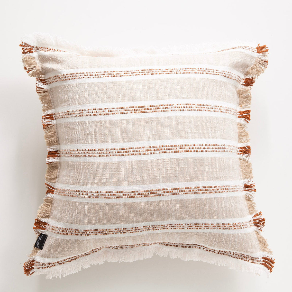 Renee Taylor Capri Stripe Stonewashed Yarn Dyed Cushion - Natural (Square Decorative Throw Pillow - 50 x 50cm)