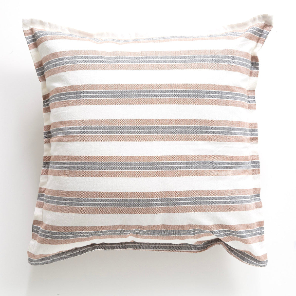 Renee Taylor Marina Stripe Stonewashed Yarn Dyed Cushion - Clay (Square Decorative Throw Pillow - 50 x 50cm)