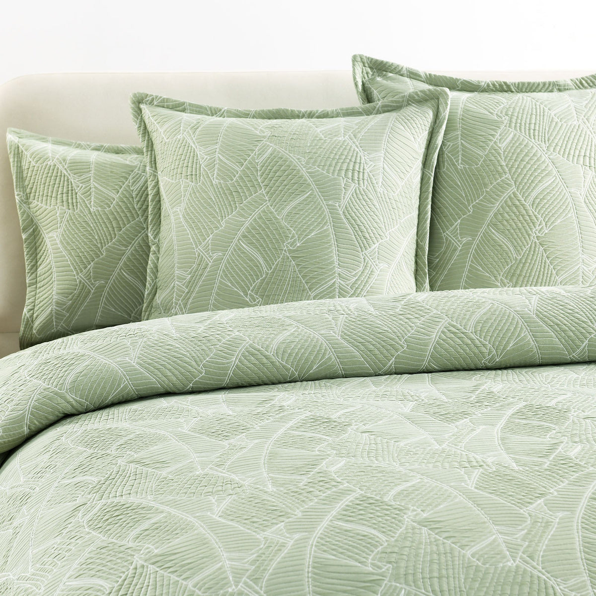 Renee Taylor Woods Banana Leaf Jacquard Quilt Cover Set - Sage (OEKO-TEX Certified)