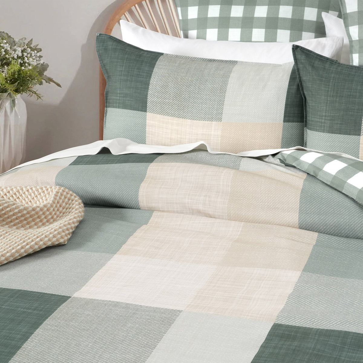 Renee Taylor Cooper Check 300TC Cotton Reversible Quilt Cover Set (OEKO-TEX Certified)