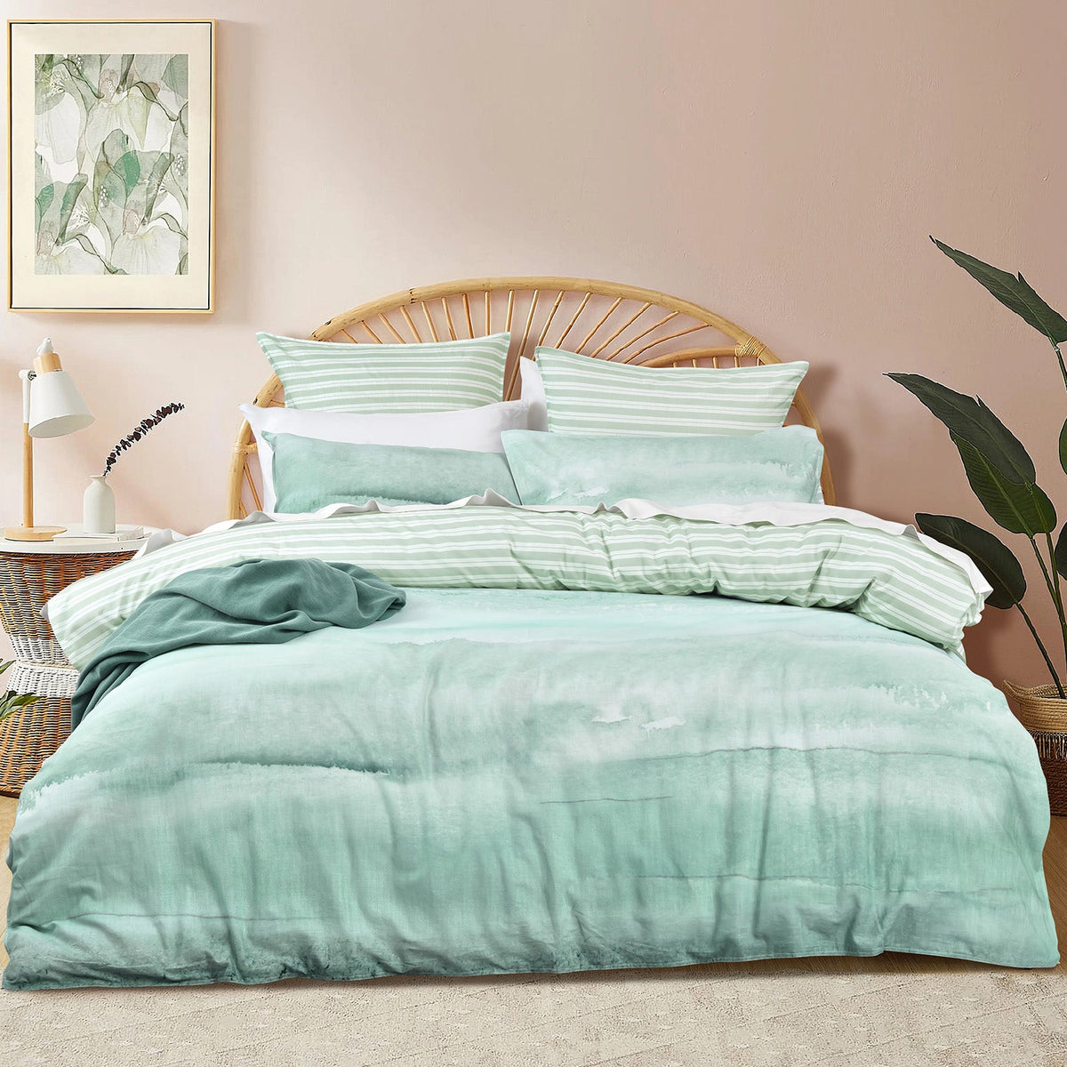 Renee Taylor Terrain 300TC Cotton Reversible Quilt Cover Set - Blue (OEKO-TEX Certified)
