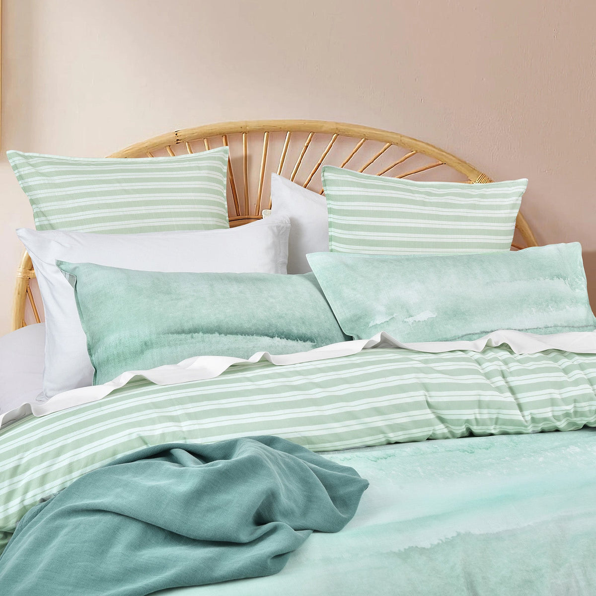 Renee Taylor Terrain 300TC Cotton Reversible Quilt Cover Set - Blue (OEKO-TEX Certified)