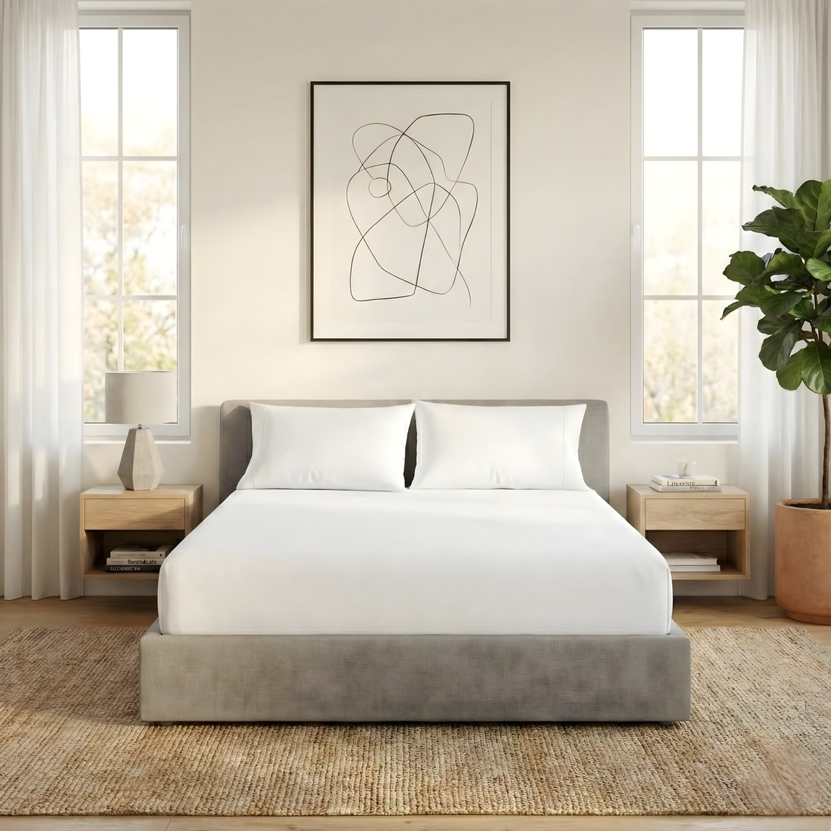 Renee Taylor 300TC Organic Cotton Fitted Sheet & Pillowcase Set - White (GOTS Certified)
