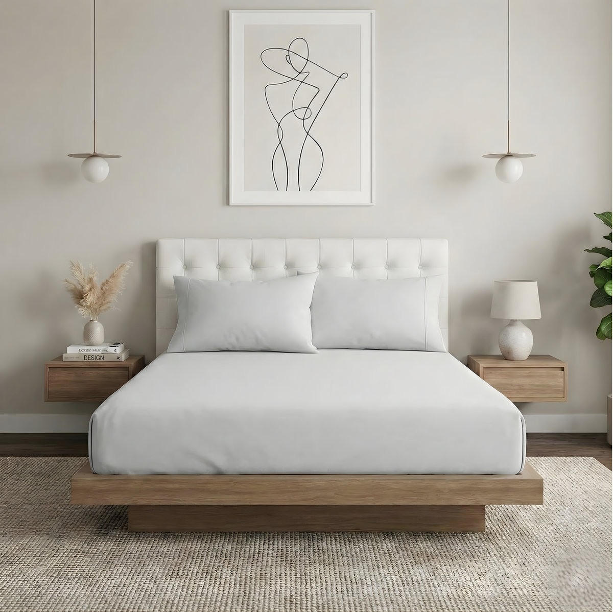 Renee Taylor 300TC Organic Cotton Fitted Sheet & Pillowcase Set - Vapour (GOTS Certified)