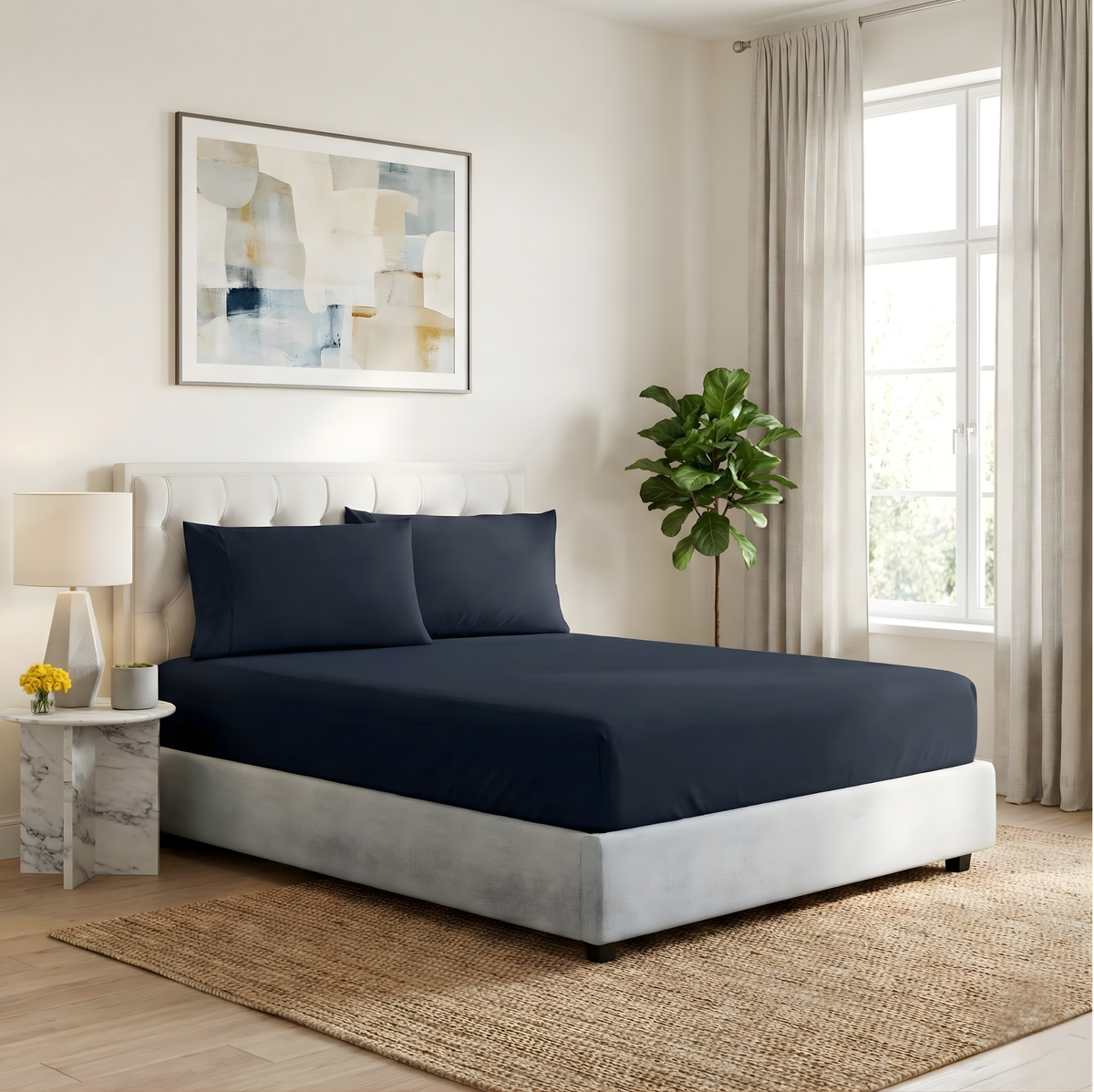 Renee Taylor 300TC Organic Cotton Fitted Sheet & Pillowcase Set - Turbulence (GOTS Certified)